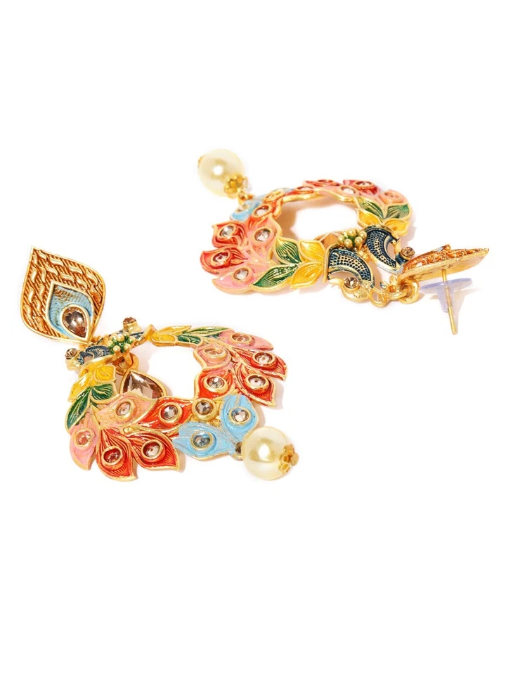 Conjunto de aretes de piedra Kundan estilo perla multicolor estilo Bollywood indio Foto 3 de 4