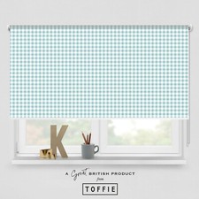 71- Gingham Checked in Duck Egg Blue Roller Blind - Various sizes, blackout