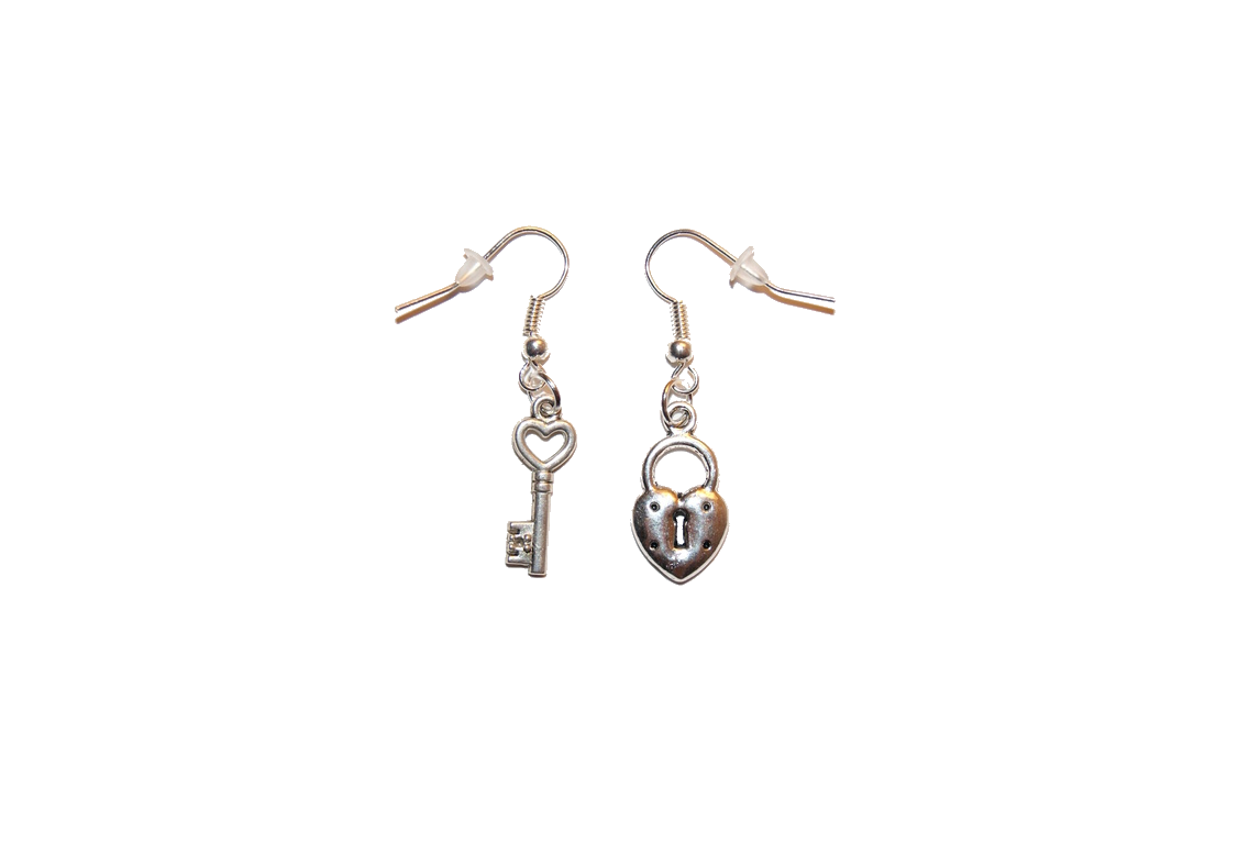 Boucles D'Oreilles Clé Et Cadenas - Style Punk Unisexe - Argent Tibétain - Longueur 50mm - Neuf Étiqueté