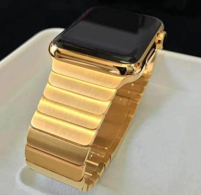 24K Gold Plated 42MM Apple Watch Series 2 Gold Link Band Custom Rare - Image 2 of 4