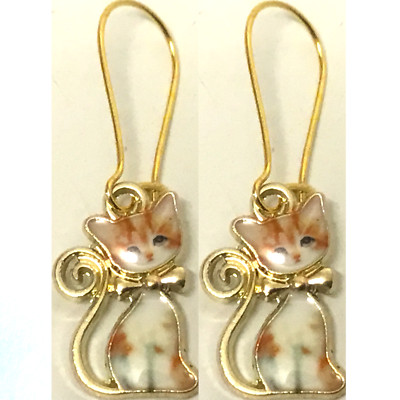 Süße Ingwer Katze vergoldete Haken Ohrringe Geschenk Strumpf Füller Q763