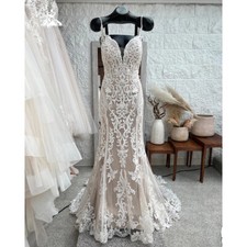 Lace Mermaid Wedding Dress Appliques Lace Backless Bridal Spaghetti Straps Boho