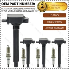 4X Ignition Coil + 4X Spark Plugs For Jeep Cherokee Chrysler Dodge 2.4L L4 UF754