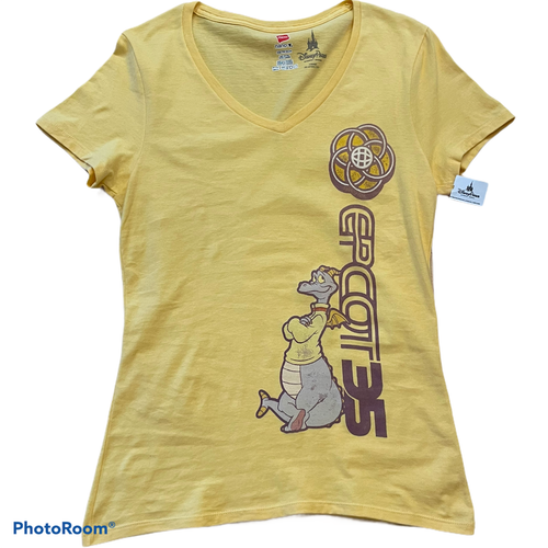 NWT Disney Parks EPCOT 35 Anniversary Figment Yellow V-Neck T-Shirt - Womens XS  - Picture 1 of 8