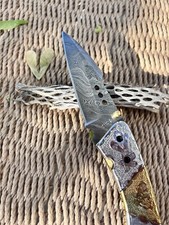 Artistic Scrolled one of a kind Damascus, Pocket Knife.