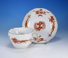 Meissen "Reicher Drache Hofdrache rot (Koralle)" Kaffeetasse & Untertasse 1.Wahl