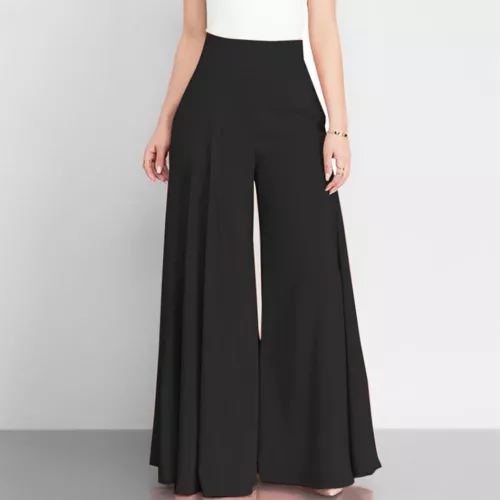 Pantalones Palazzo para mujer con cremallera cintura alta culottes sueltos acampanados pantalones de pierna ancha - Imagen 12 de 27