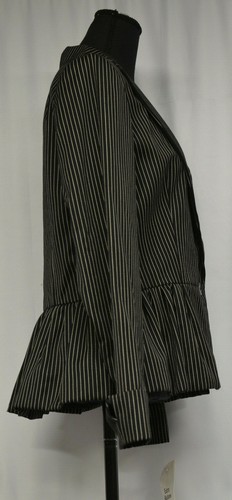 NEW Ralph Lauren Collection 12 Striped Peplum Pleated Blazer Black Beige Jacket - Picture 2 of 12