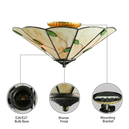 Flush Mount Ceiling Light Tiffany Country Style Bowl Shade for Dining Room - Picture 5 of 5
