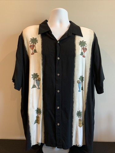 Batik Bay Hawaiihemd Herren XXL schwarz Knopfleiste Palmen Getränke Strand Sommer