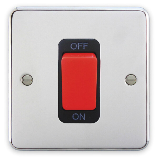 Deta 1923CHB Double Pole Switch 1 Gang 45 Amp Polished Chrome / Black Insert