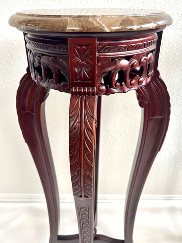 Louis XV Mahogany Marble Top Tall Pedestal Stand Table, a Pair - Picture 5 of 10