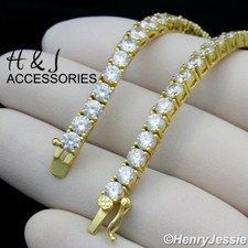 MEN 14K GOLD PLATED 16"-30"X4MM GOLD BLING 1 ROW TENNIS CZ CHAIN NECKLACE BGN2