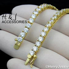 MEN 14K GOLD PLATED 16"-30"X4MM GOLD BLING 1 ROW TENNIS CZ CHAIN NECKLACE*BGN2