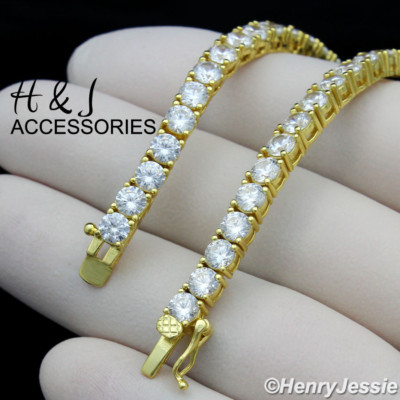 MEN 14K GOLD PLATED 16''-30''X4MM GOLD BLING 1 ROW TENNIS CZ CHAIN NECKLACE*BGN2