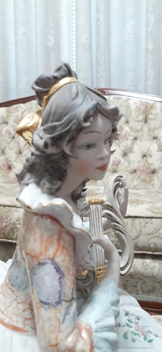Vittorio Sabadin - Vintage Capodimonte Mujer en Verde con Arpa Como Nuevo - Imagen 7 de 10