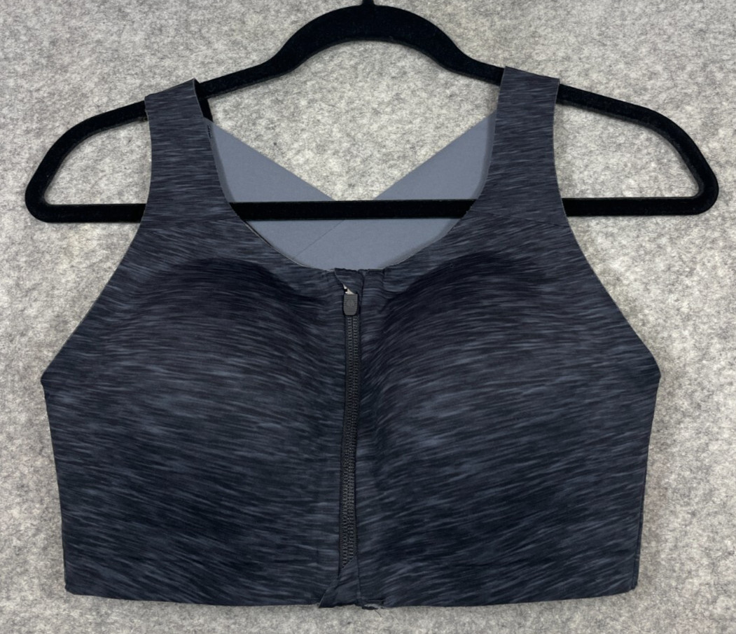 Lululemon Enlite Bra Womens 36D Zip Front Gray Black Sports High Impact Support