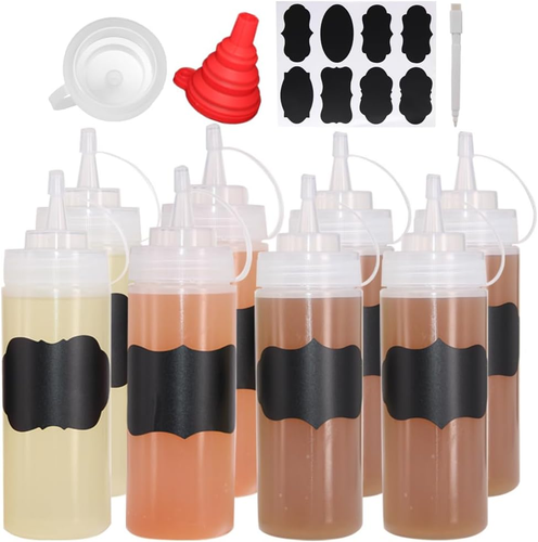 8 Pack 12 Oz Plastic Squeeze Squirt Condiment Bottles with Cap Lids - Perfect fo - Picture 9 of 12