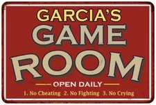 GARCIA'S Game Room Personalized Sign Vintage Look Metal Wall 108120001150