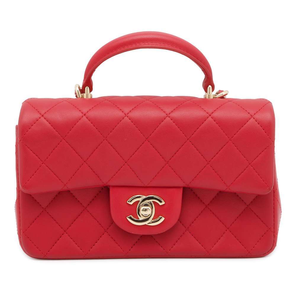 CHANEL Top handle 2wayBag Lambskin Red AS2431