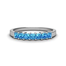 Swiss Blue Topaz Princess-Cut Square 3.00mm Eternity Ring With Rhodium Plated