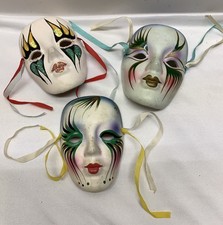 Ceramic Mardi Gras Mask Wall Decor with Glitter Sparkle New Orleans Lot Of 3