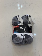 Puma Men's No Show Cool Max 10 Pairs Socks, White, Fits Shoe Size: 6-12, NWT