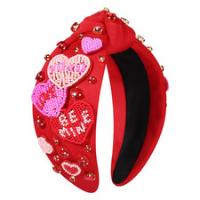 Valentine's Day Headbands for Women Rhinestone Beaded Heart Headband Pink Red Cr