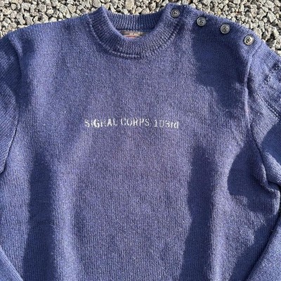 RRL Military Wool Knit Navy Stencil Sweater Medium Rare 90s US