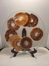 Vintage Signed Andra DuRee Fused Art Glass Bagel Plate Platter 13.5” 9 Bagels