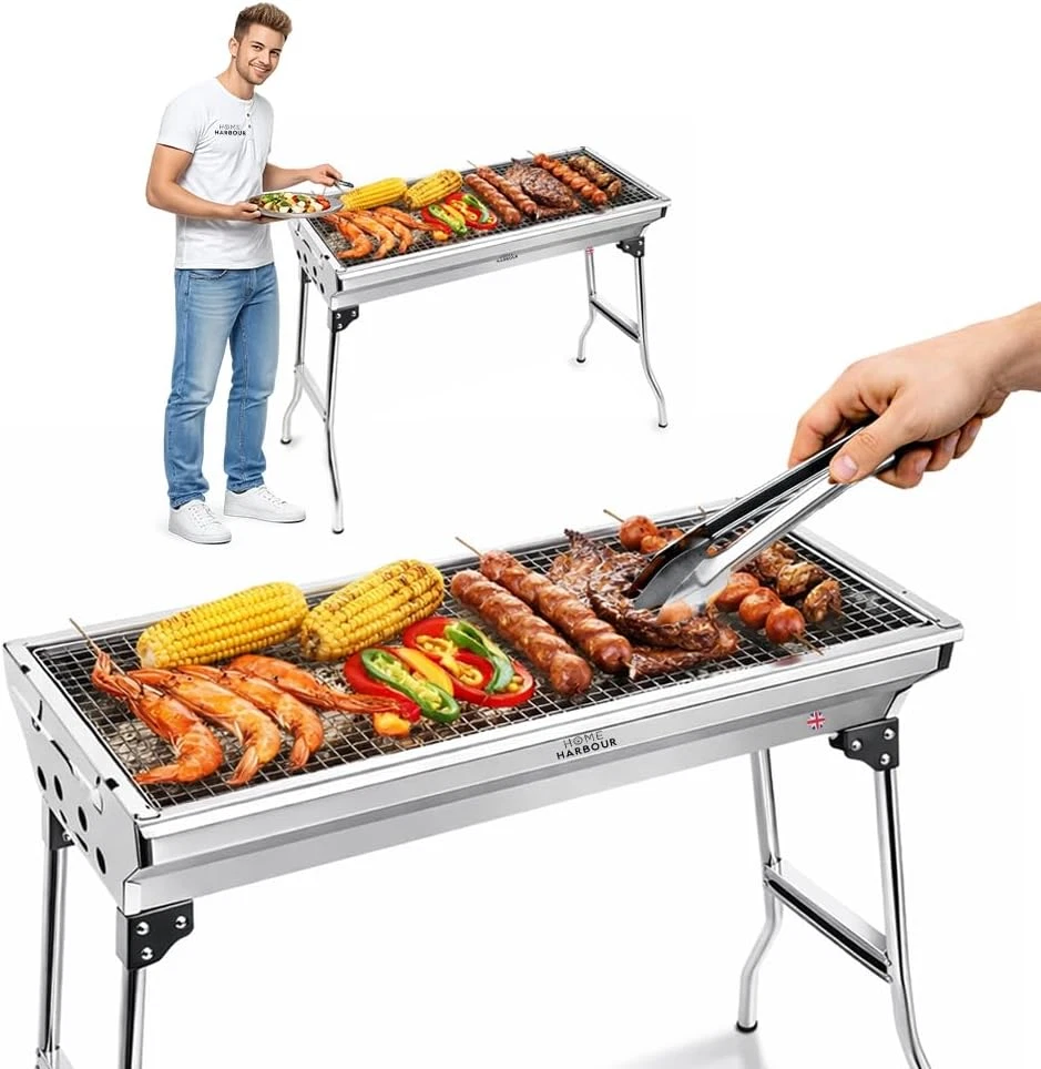 Foldable BBQ Grill Stainless Steel with large Portable Charcoal Barbecue Stand