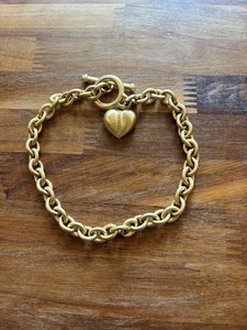 Vintage Roxanne Assoulin Puffy Heart Necklace Gold Tone Rhinestone 15”