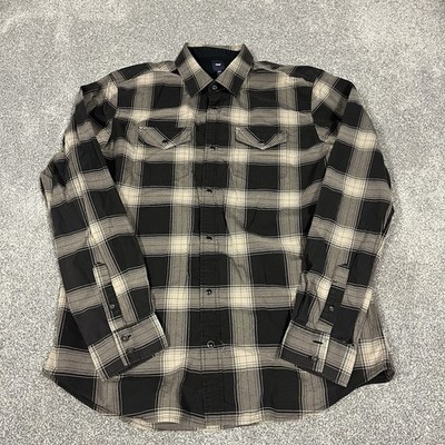 Gap Pearl Snap Western Men s Large Long Sleeve Standard Fit Black Plaid