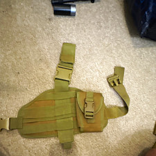 Green Nylon Tactical Drop-Leg Thigh Pistol Holster Belt, Adjustable, Ambi
