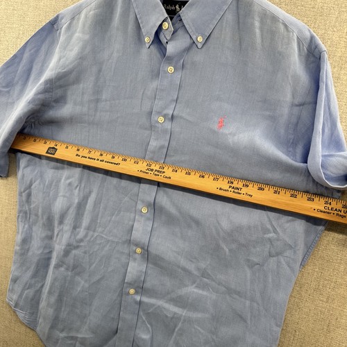VINTAGE Polo Ralph Lauren Leinen Hemd Herren Large Blau Kurzarm Button Down - Bild 9 von 16
