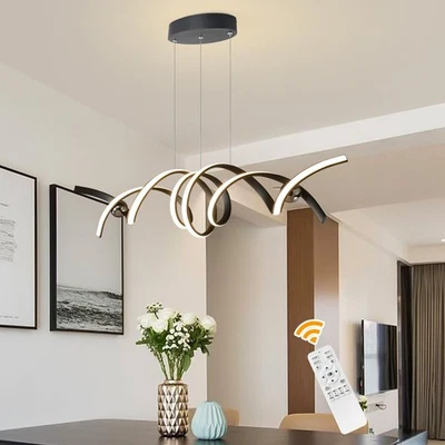 GANEED LED Pendant Light Dimmable Rotating Bar Remote Modern Ceiling Lamp Black Kitchen