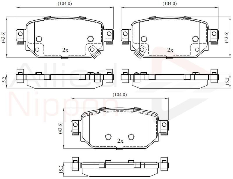 Brake Pad Set Rear 104.2 mm Length Fits Mazda 3 CX-3 ALLIED NIPPON ADB32442