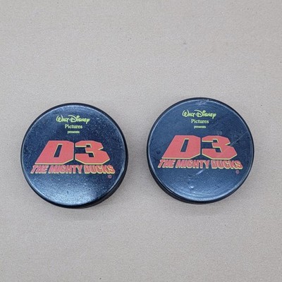 Lot Of 2 D3 The Mighty Ducks Walt Disney Pictures Official Hockey Puck Promo
