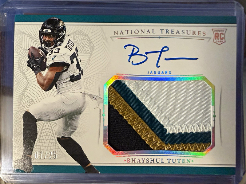 2025 Panini National Treasures Bhayshul Tuten Jaguars RC Auto Patch Holo /25
