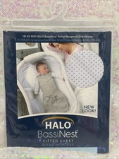 New Halo Bassinest Swivel Sleeper Fitted Sheet 100 Organic Cotton Grey White