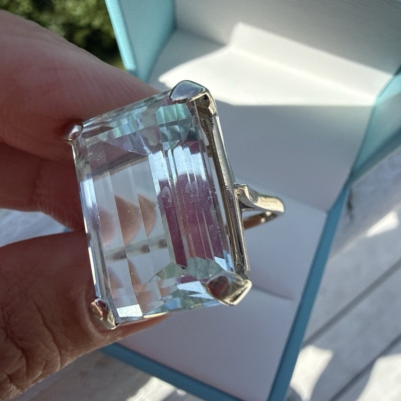 20 Carat Sky Blue Aquamarine 14K White Gold Cocktail Ring