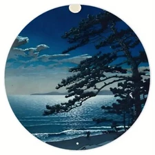 2D Flat, 1-Inch Japanese Traditional Painting - Tranquil Landscape with Pine Tre
