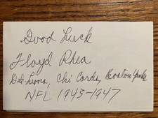 Floyd Rhea signed 3x5 index card, Oregon, NFL Cardinals, Lions, D. 2010
