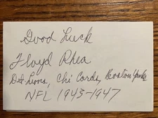 Floyd Rhea signed 3x5 index card, Oregon, NFL Cardinals, Lions, D. 2010