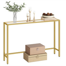 Gold Console Table Tempered Glass Sofa Table Slim Hallway Table Entryway 100cm