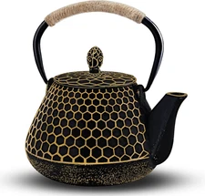 Cast Iron Tea Pot - Honeycomb Pattern Tea Kettle with Tea Leaf Infuser,Stovetop