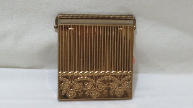 Compact, Powder, Volupte Vintage Empty, Gold-Tone Metal Unusual Closure, Mirror