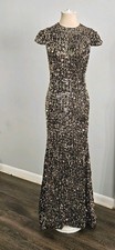 Ieena Mac Duggal 26647 Black Gold Sequined Cap Sleeve High Neck Gown Size 2 NWT