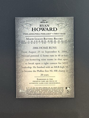 Ryan Howard 2007 Topps Sterling Relic Patch /10 4cs-41 - Bild 2 von 2