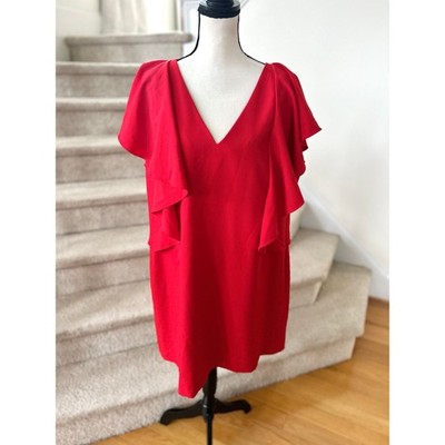Gabrielle Union NY&C Red Ruffle Flutter Sleeve V-Neck Mini Shift Dress